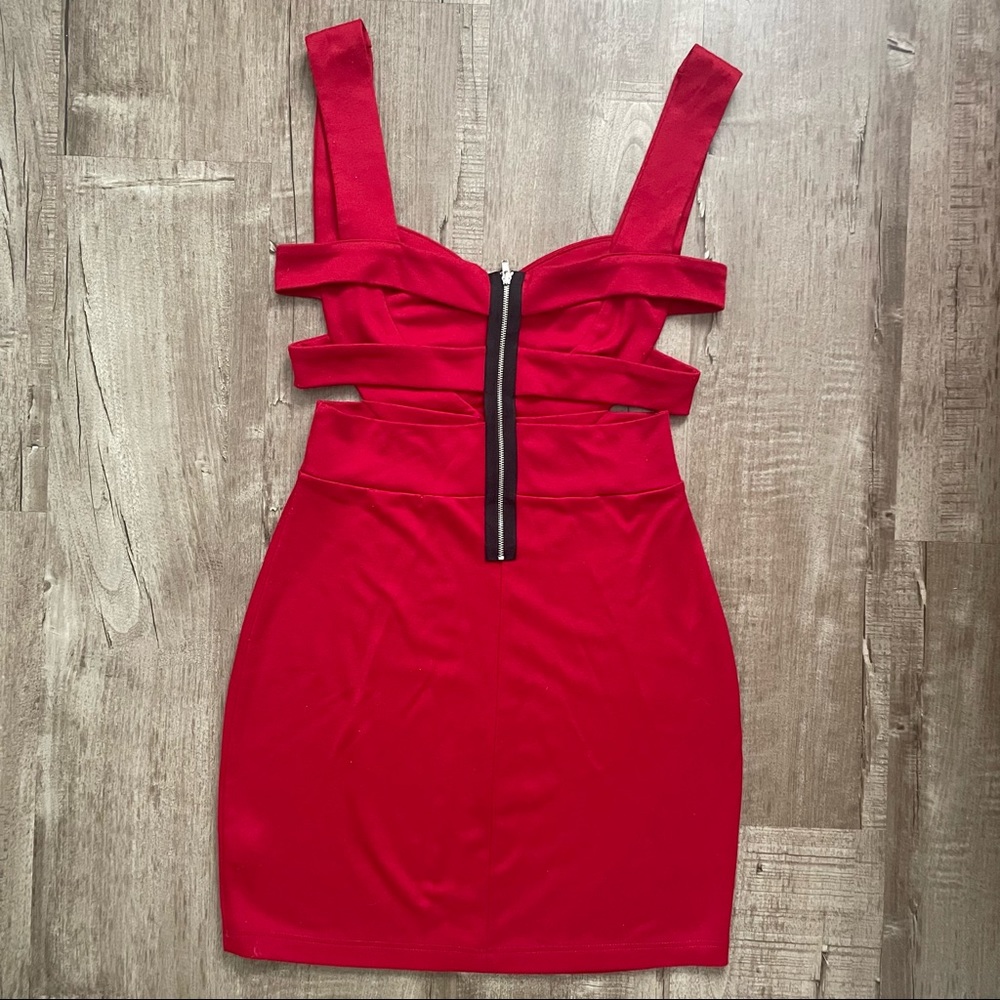 Red Cut Out Mini Dress Size Medium - Picture 2 of 7
